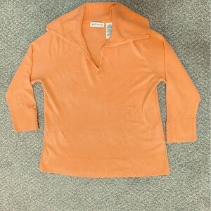 WHITE STAG Women’s SS Sweater Large Orange Wide Collar With Buttons Soft EUC